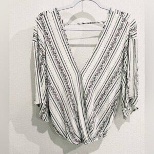 Daytrip BKE Western Wrap Top Oversized Open Back Stiped Shabby Chic